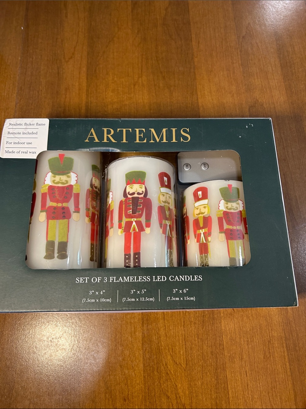 Artemis Design Co. Nutcracker Flameless LED Candle Set - White, Red, Green